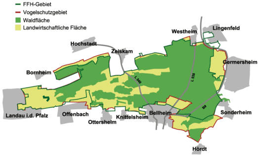 Karte Bellheimer Wald mit Queichtal